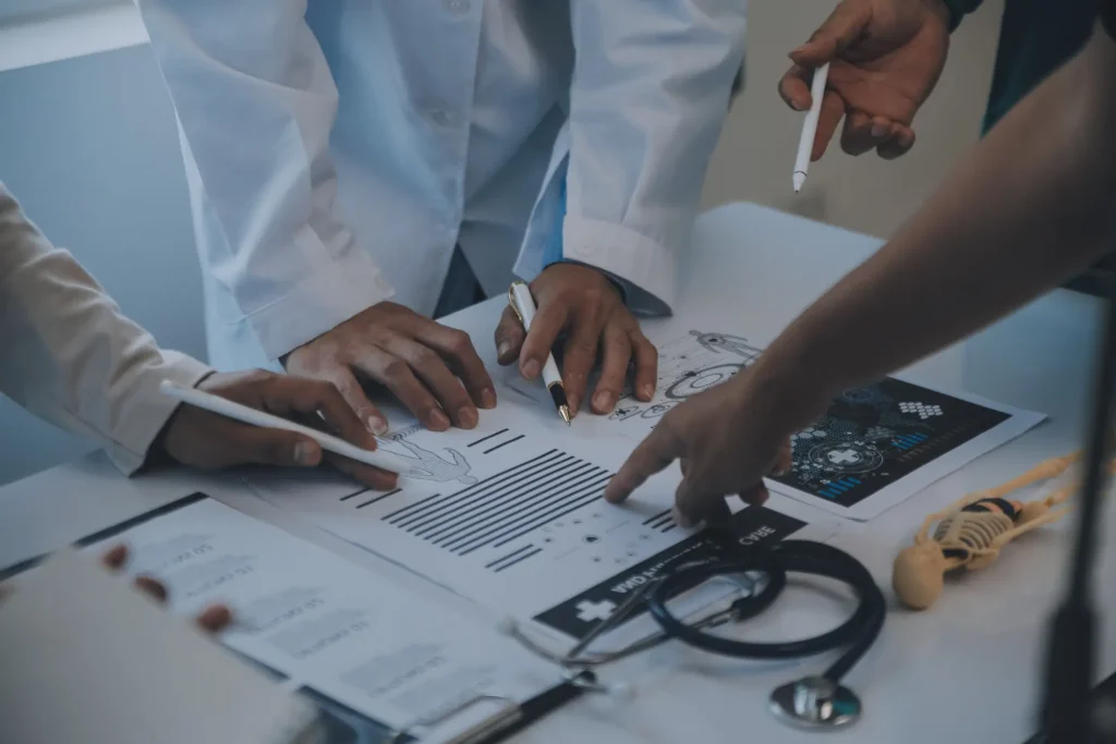 A doctor going over exam
